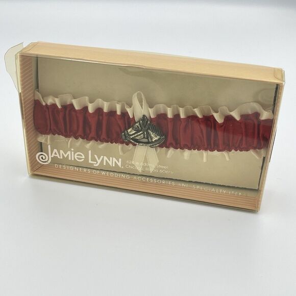 Vintage Jamie Lynn Red & Cream Satin Garter Wedding Western Horse Rodeo in Box - Picture 8 of 8